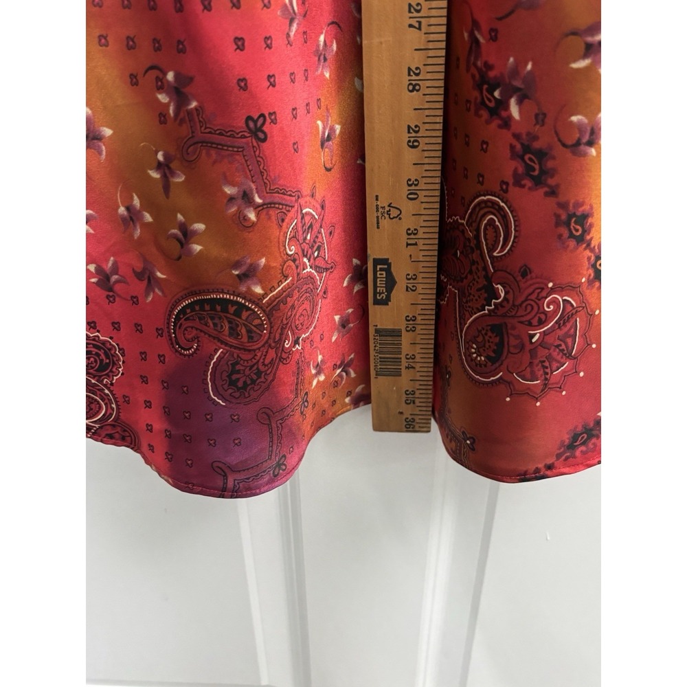 VTG whimsigoth Satin Slip Dress Red Paisley Fairy Grunge Y2K Velvet Trim M 0362 - Picture 7 of 7